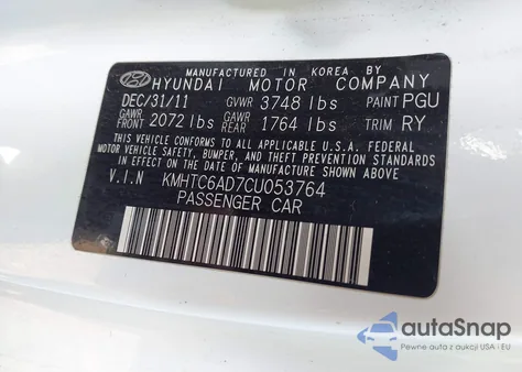 2012 Hyundai Veloster Base W/Gray z USA, uszkodzony, nr VIN KMHTC6AD7CU053764